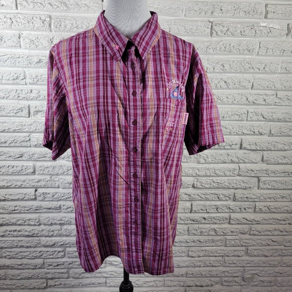 Disney Eeyore Women's 2X Top Purple Plaid Button Up 100% Cotton NOV79XE